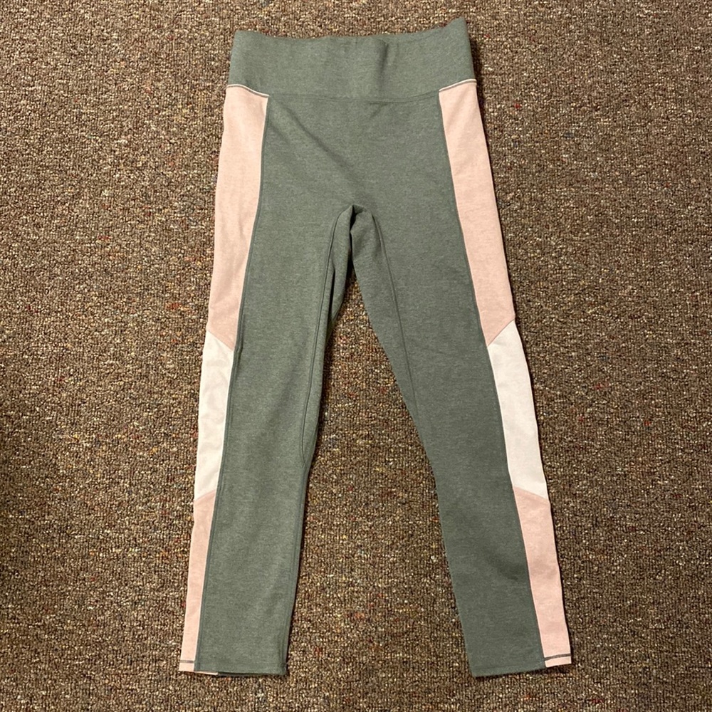 We Over Me Olive Green Leggings with Blush Pink & White Panels